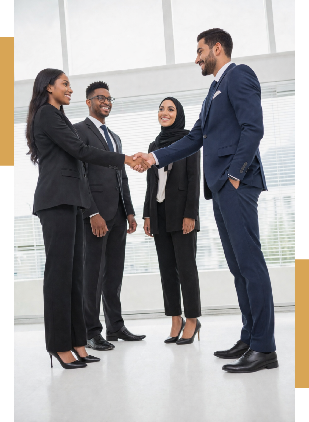 Professionnels en entretien de recrutement et partenariat dans un environnement d’entreprise multiculturel