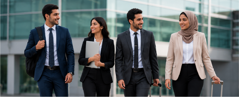Professionnels marocains en environnement d’entreprise illustrant les talents locaux et de la diaspora au Maroc
