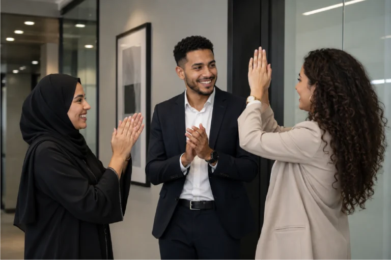 Équipe célébrant une fin de collaboration réussie dans un processus d’offboarding