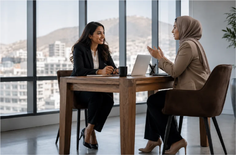 Discussion entre une candidate et une recruteuse lors d’une négociation salariale